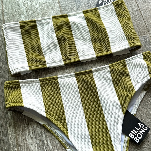 NWT BILLABONG -  SUN RAYS BANDEAU MAUI BIKINI SET striped green/white - Picture 5 of 11